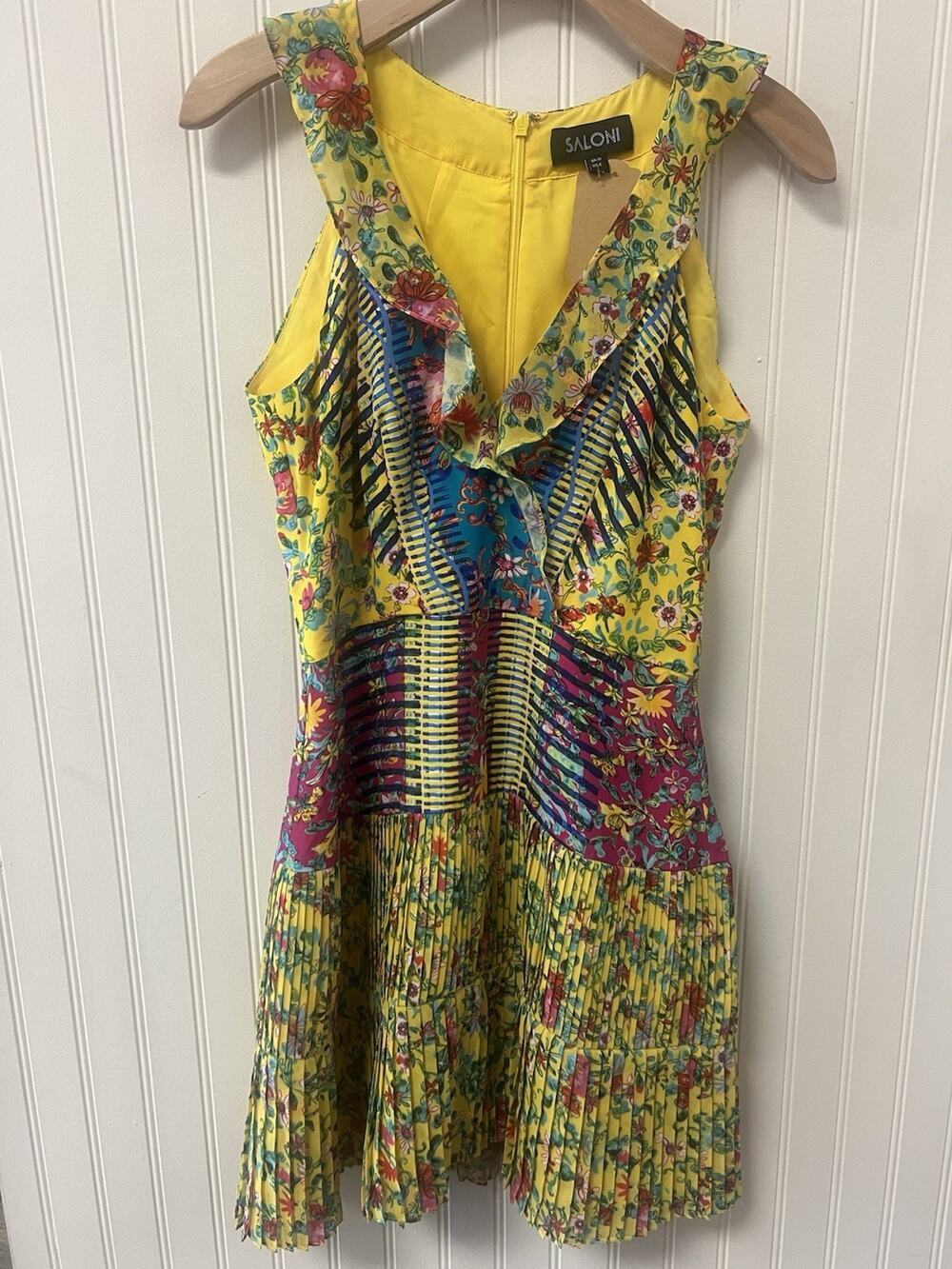 Saloni Amy dress In Lemon Garden Floral Silk Mini Dress Size UK10/US6